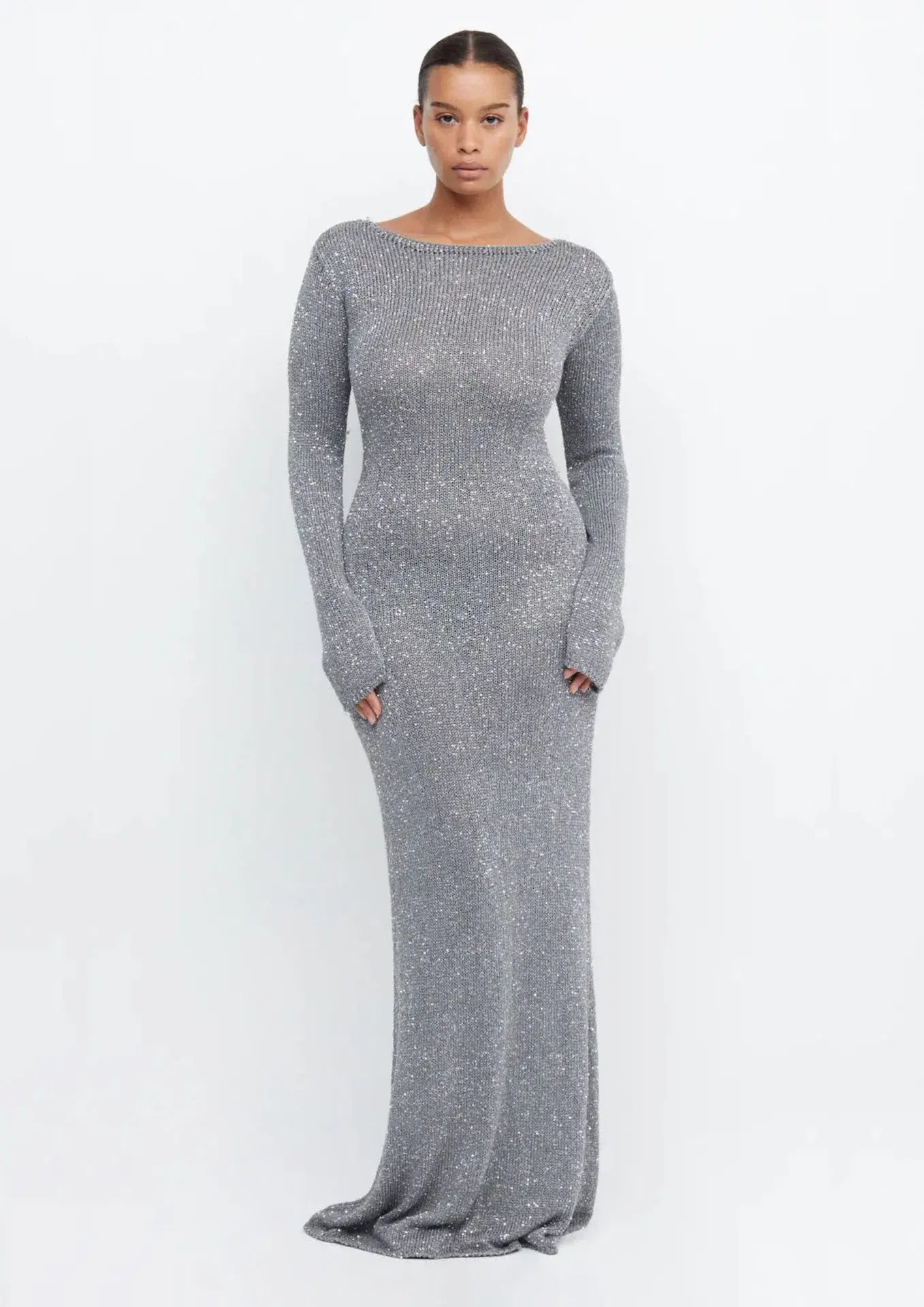 Bec & Bridge Sadie Sequin Long Sleeve Knit Dress Charcoal Silver Size 8 - Image 1