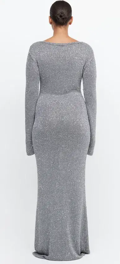 Bec & Bridge Sadie Sequin Long Sleeve Knit Dress Charcoal Silver Size 8 - Image 2