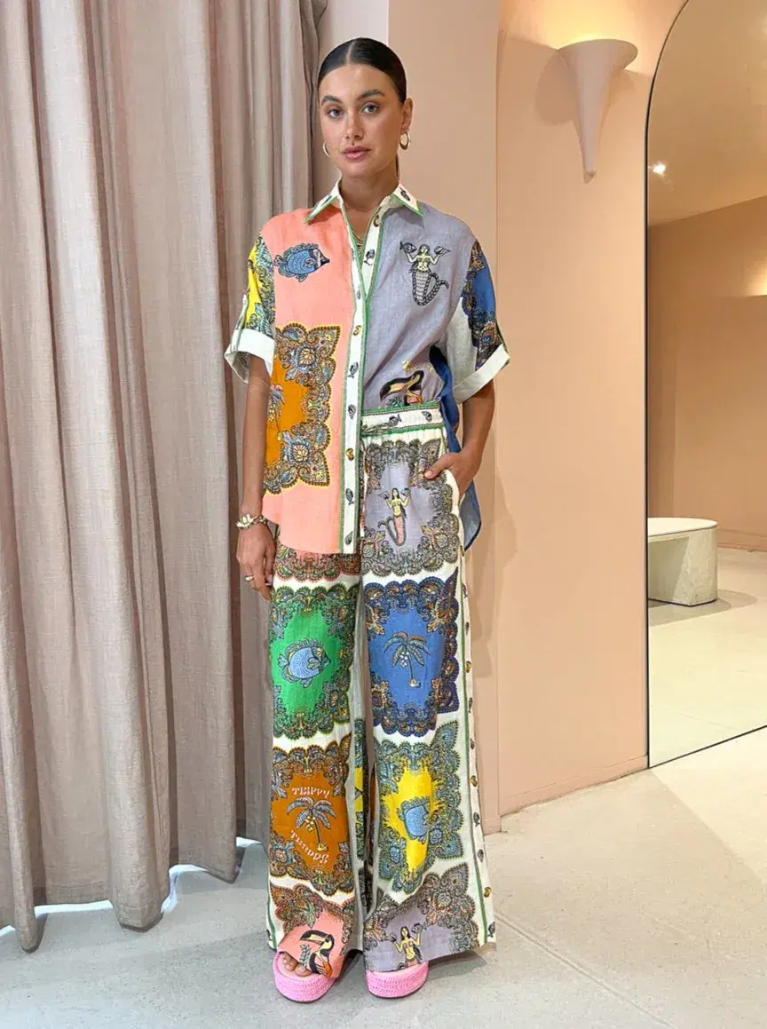 Alemais Trippy Troppo Shirt and Pant Two Piece Set Multi Print Size 10 for rent on The Volte - main image