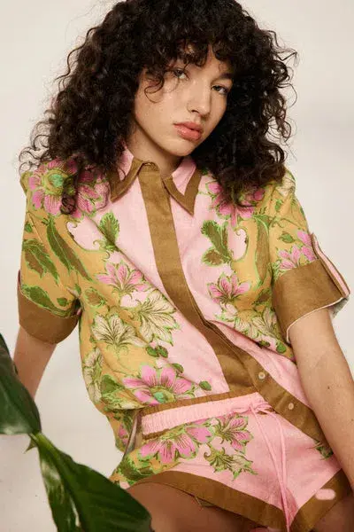 Alemais Winnie Floral Spliced Pink Shirt and Short Two Piece Set Print Size 10 for rent on The Volte - main image