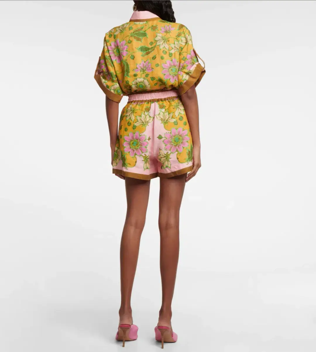 Alemais Winnie Floral Spliced Pink Shirt and Short Two Piece Set Print Size 10 for rent on The Volte - main image