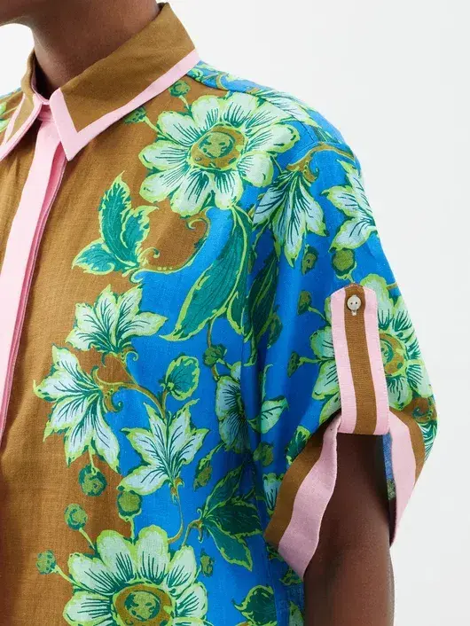 Alemais Winnie Floral Spliced Blue Brown Shirt and Pant Two Piece Set Floral Size 10  for rent on The Volte - main image