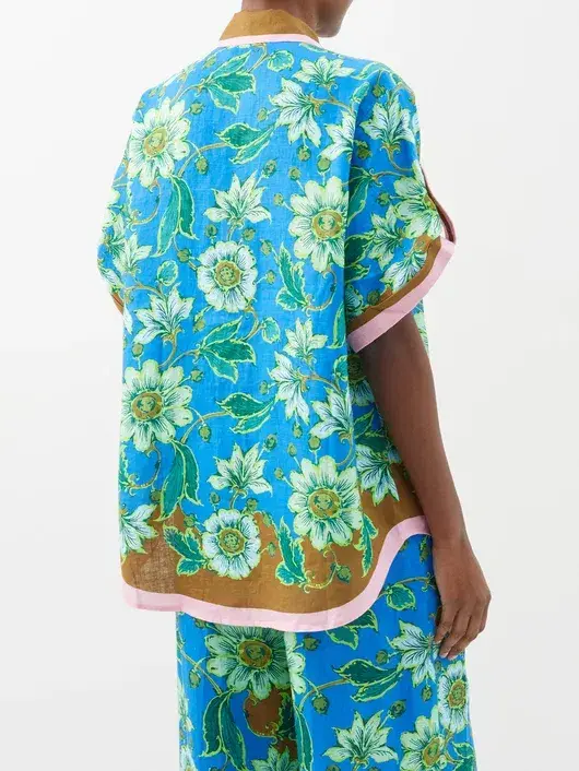 Alemais Winnie Floral Spliced Blue Brown Shirt and Pant Two Piece Set Floral Size 10  - Image 4