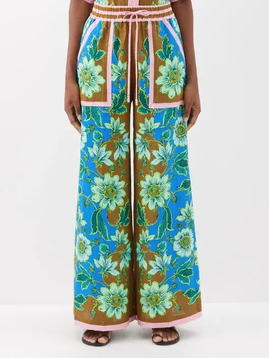 Alemais Winnie Floral Spliced Blue Brown Shirt and Pant Two Piece Set Floral Size 10  for rent on The Volte - main image