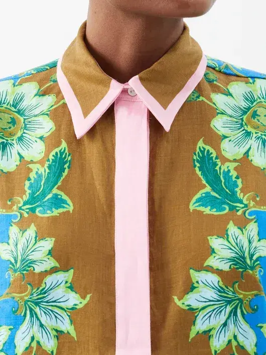 Alemais Winnie Floral Spliced Blue Brown Shirt and Pant Two Piece Set Floral Size 10  for rent on The Volte - main image