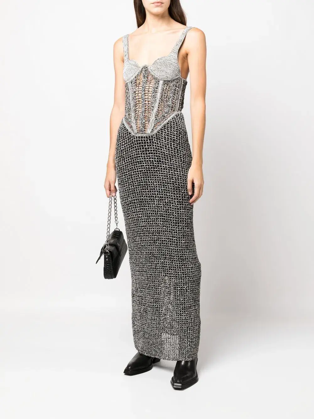 Dion Lee Marled Double Cup Corset Dress in Black Marle Size S / Au 8 - Image 1