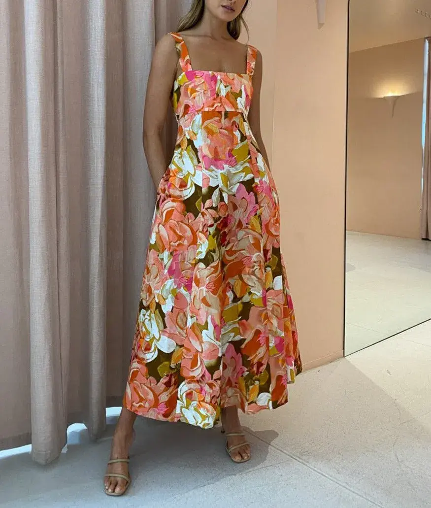 Acler Tate Midi Dress Pink Bouquet Size 12 - Image 1