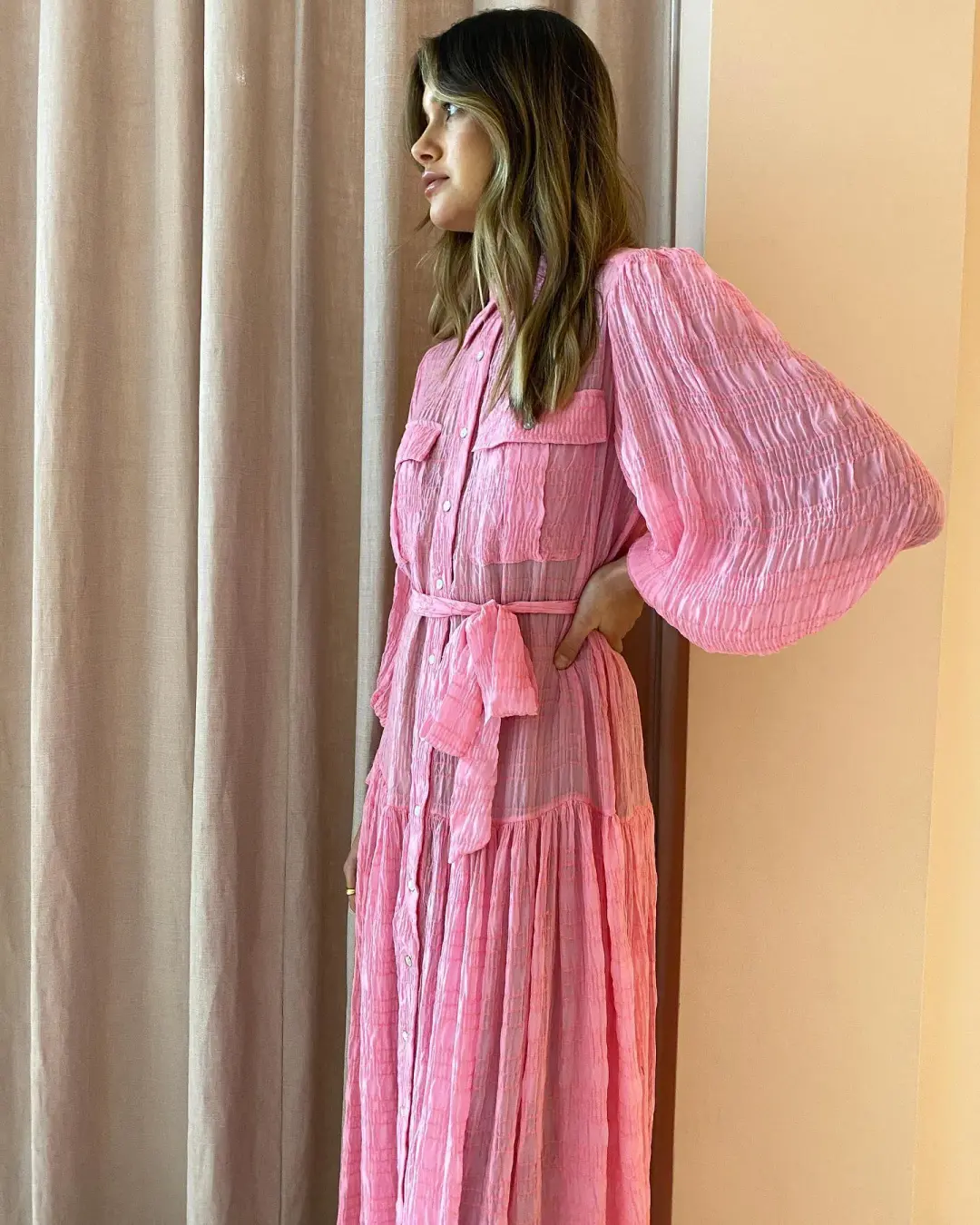 Alemais Antonella Silk Embroidered Shirt Maxi Dress Pink Size 10 AU for rent on The Volte - main image