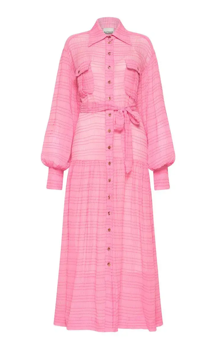 Alemais Antonella Silk Embroidered Shirt Maxi Dress Pink Size 10 AU for rent on The Volte - main image