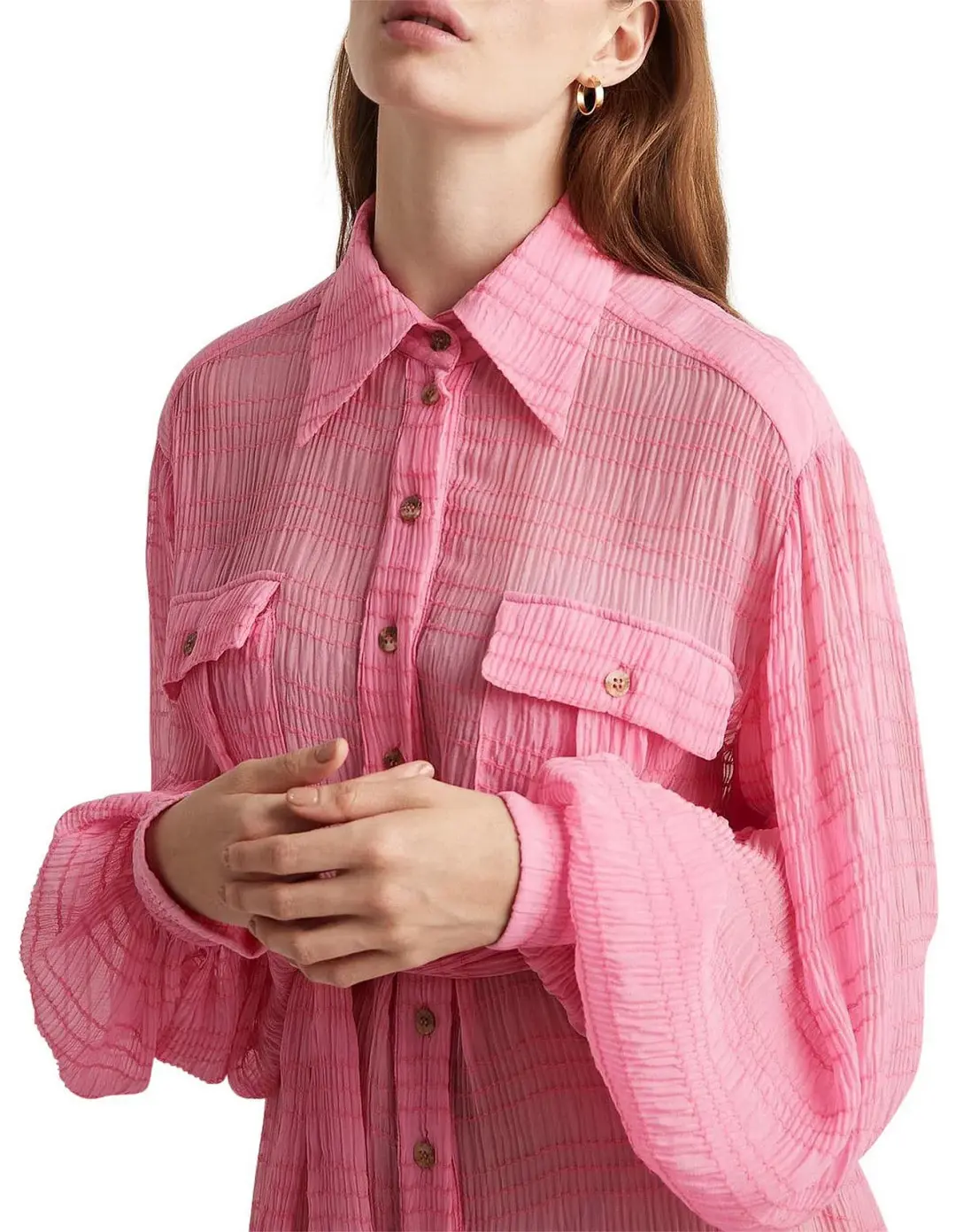 Alemais Antonella Silk Embroidered Shirt Maxi Dress Pink Size 10 AU for rent on The Volte - main image