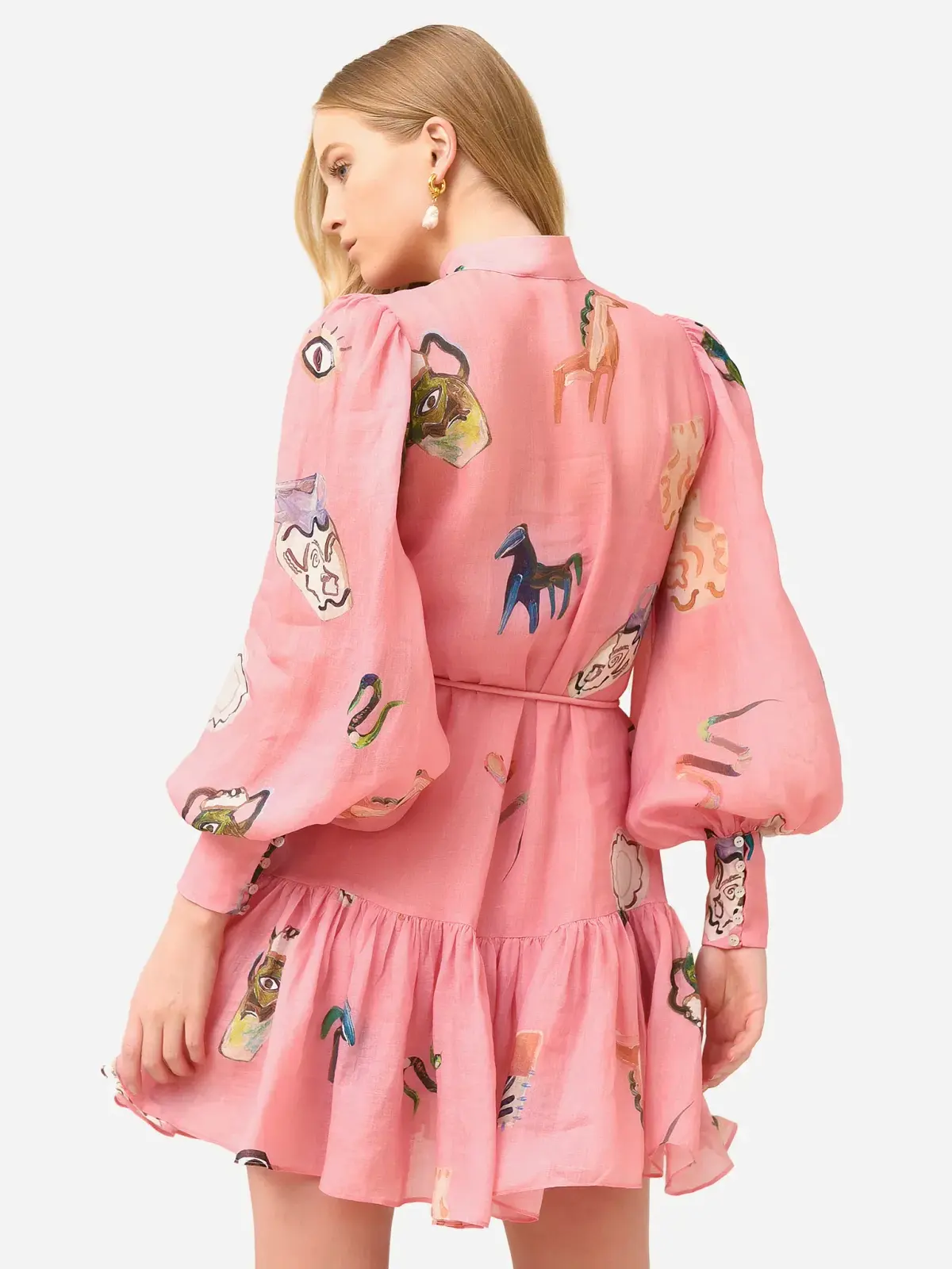 Alemais Cleo Smock Mini Dress Pink Size 8 AU - Image 3