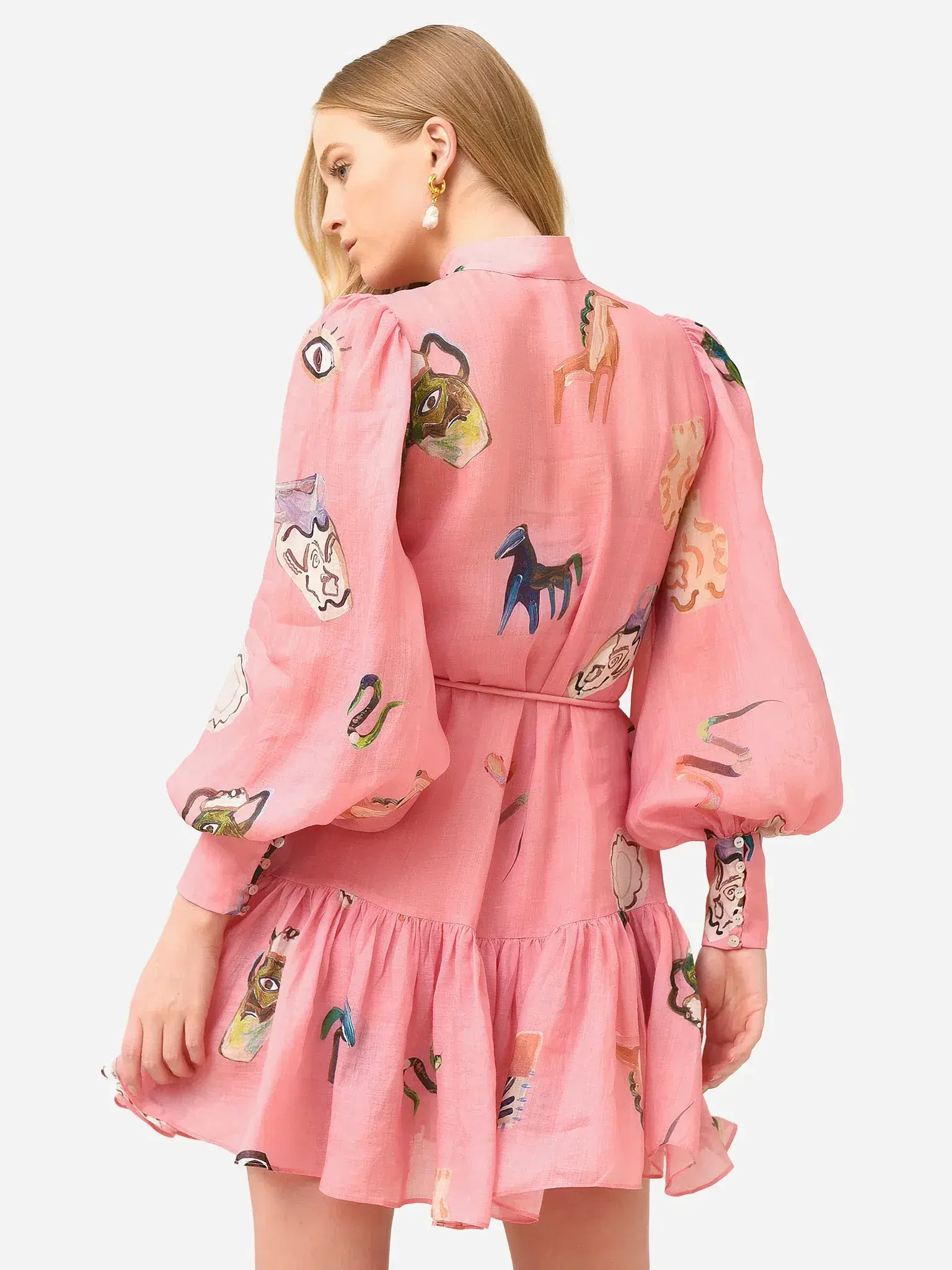 Alemais Cleo Smock Mini Dress Pink Size 8 AU - Image 3