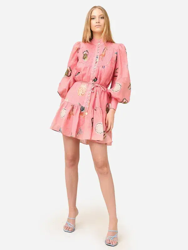 Alemais Cleo Smock Mini Dress Pink Size 8 AU - Image 2