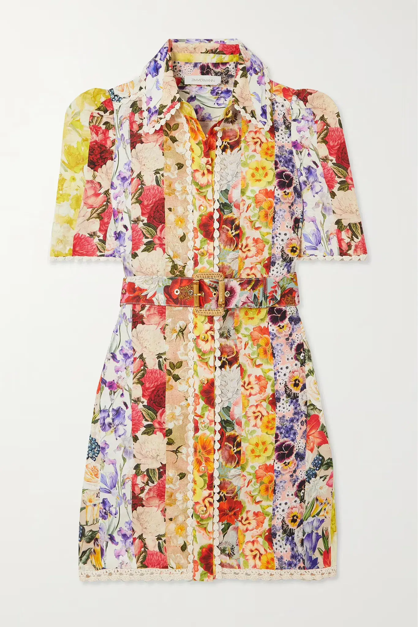 Zimmermann Wonderland Floral Shirt Dress Spliced Stripe Size 2 / Au 12 - Image 3