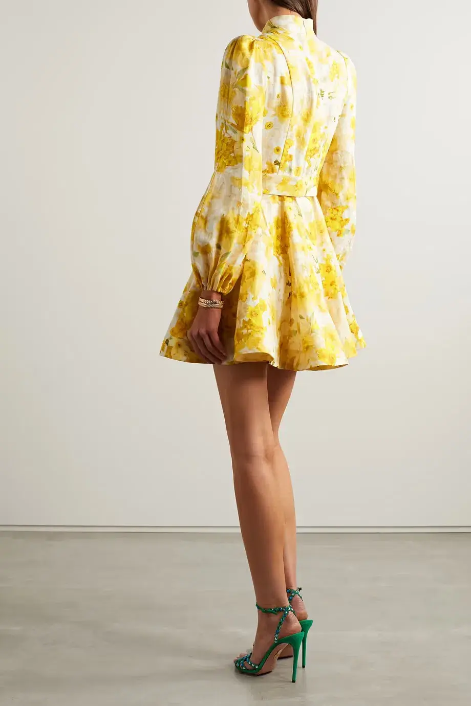 Zimmermann Wonderland Belted Floral-Print Linen Mini Dress in Yellow Size 1/Au 10  - Image 3