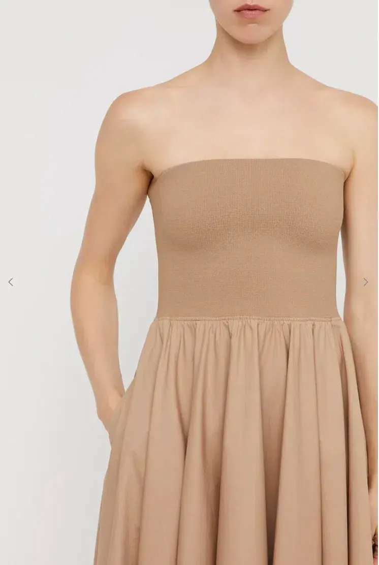 Scanlan Theodore Crepe Knit Cotton Strapless Dress Nude Size 8 - Image 2