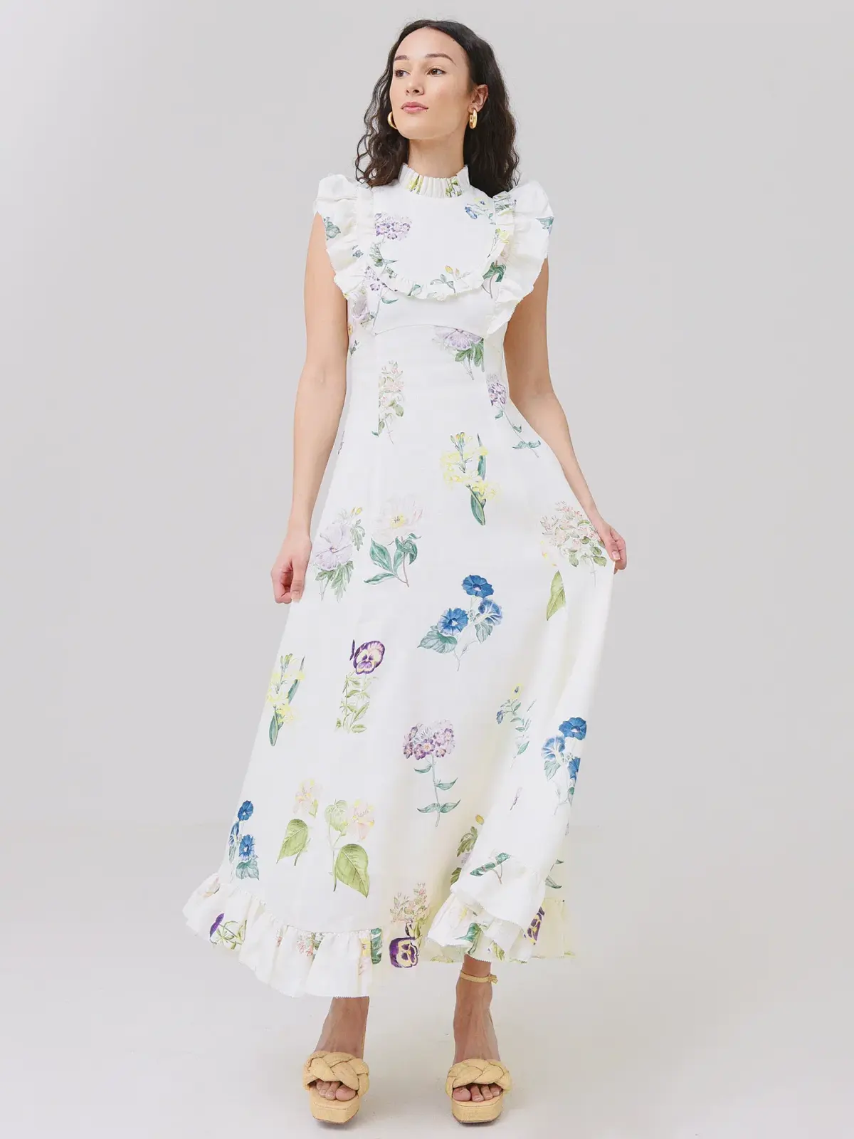 Alemais Jules Floral Midi Maxi Antique Dress White Size 10  - Image 4