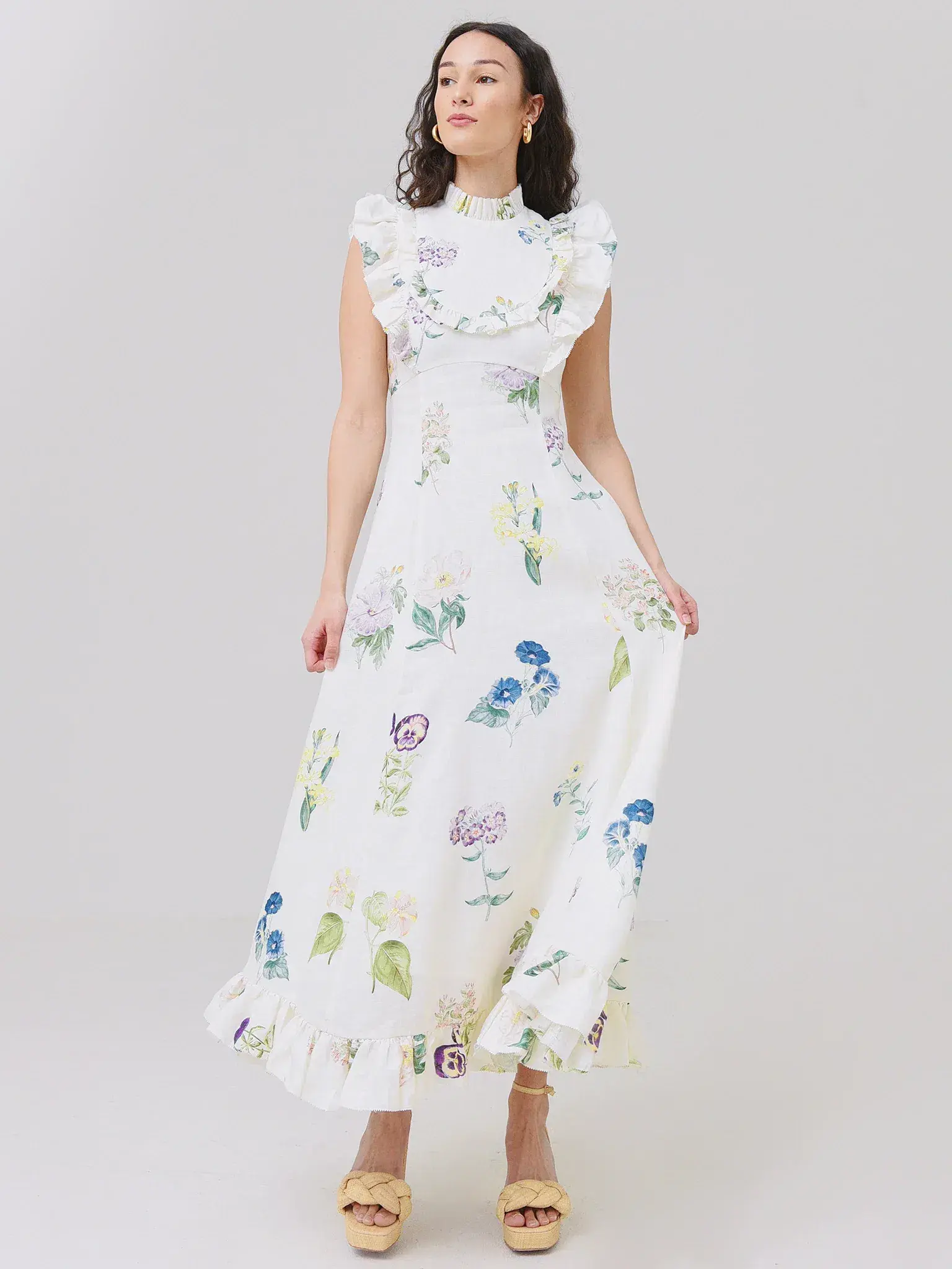 Alemais Jules Floral Midi Maxi Antique Dress White Size 10  - Image 4