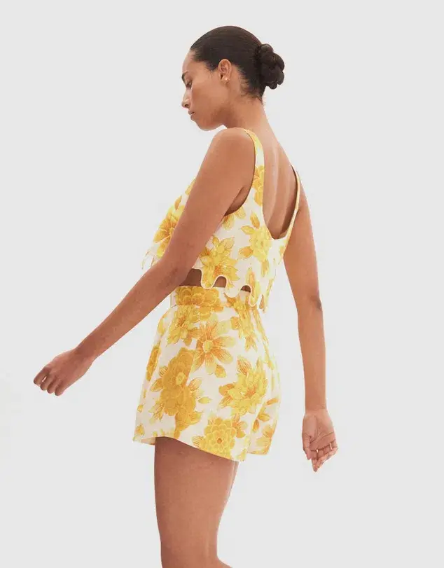 Alemais Sonny Sculpt Crop Top and Shorts Mini Set Floral Lemon Size 8 - Image 3
