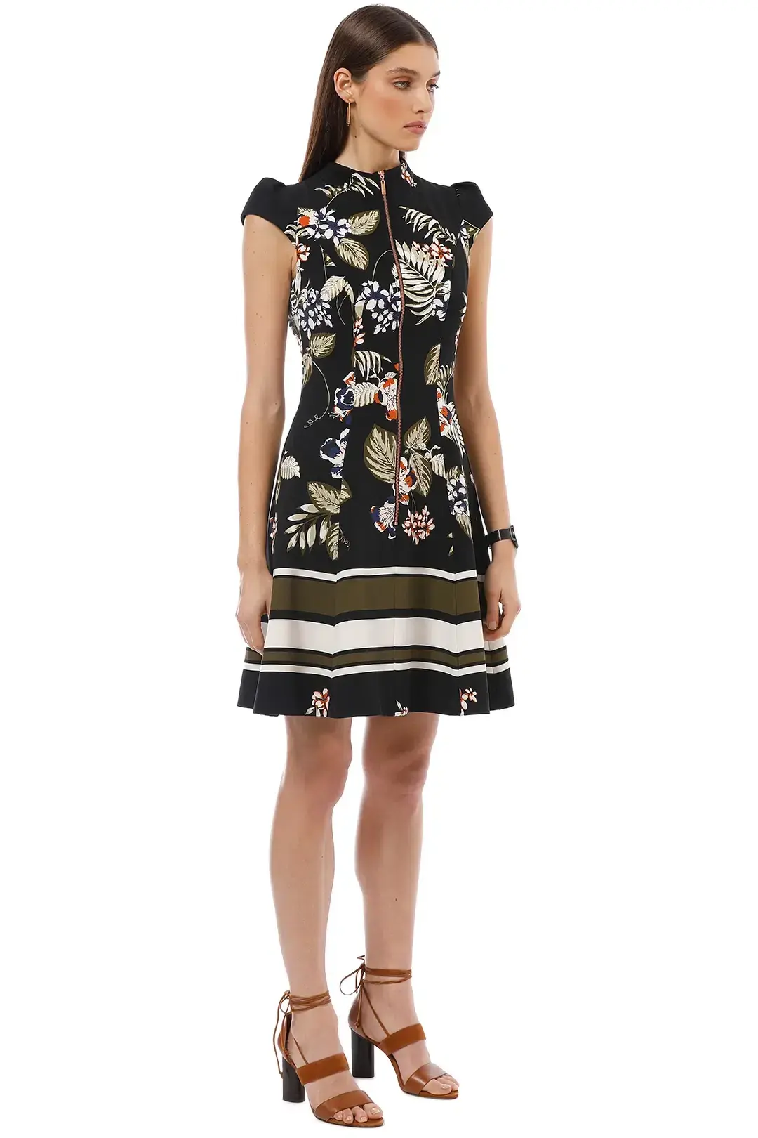 Cue Palm Leaf Zip Front Dress Black Size AU 10 - Image 5