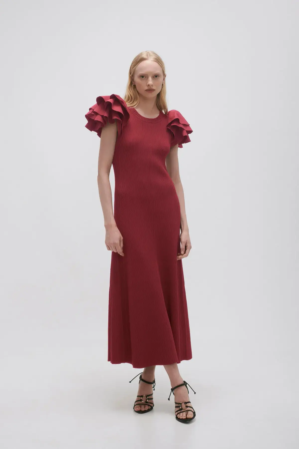 Aje Questa Puff Midi Dress Burgundy Size 6 - Image 1