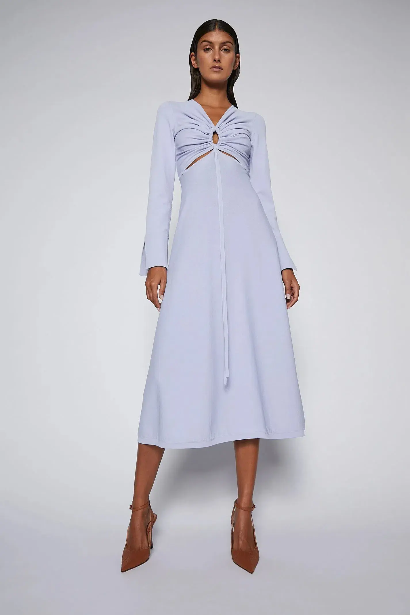 Scanlan Theodore Crepe Knit Keyhole Dress Lilac Size AU 8 - Image 1