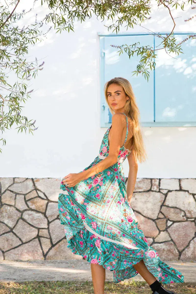 Spell Turquoise Babushka Midi Dress Size S/AU 8 - Image 4