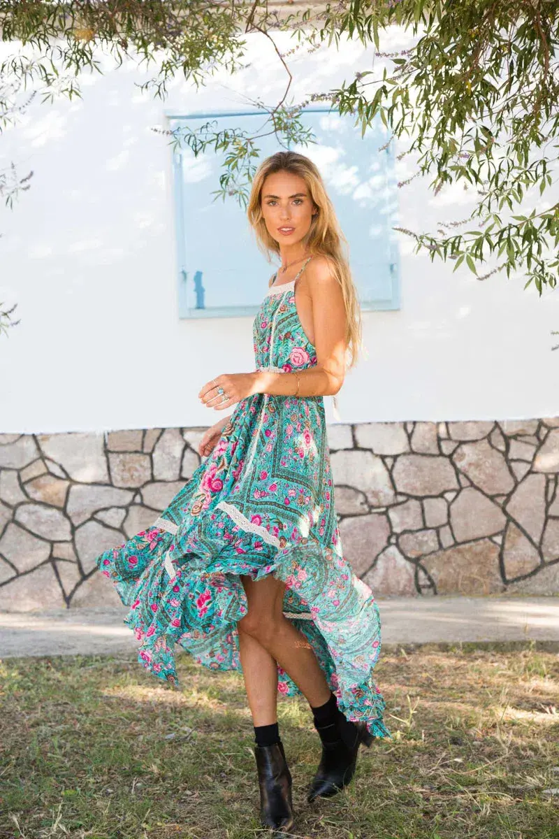 Spell Turquoise Babushka Midi Dress Size S/AU 8 for rent on The Volte - main image