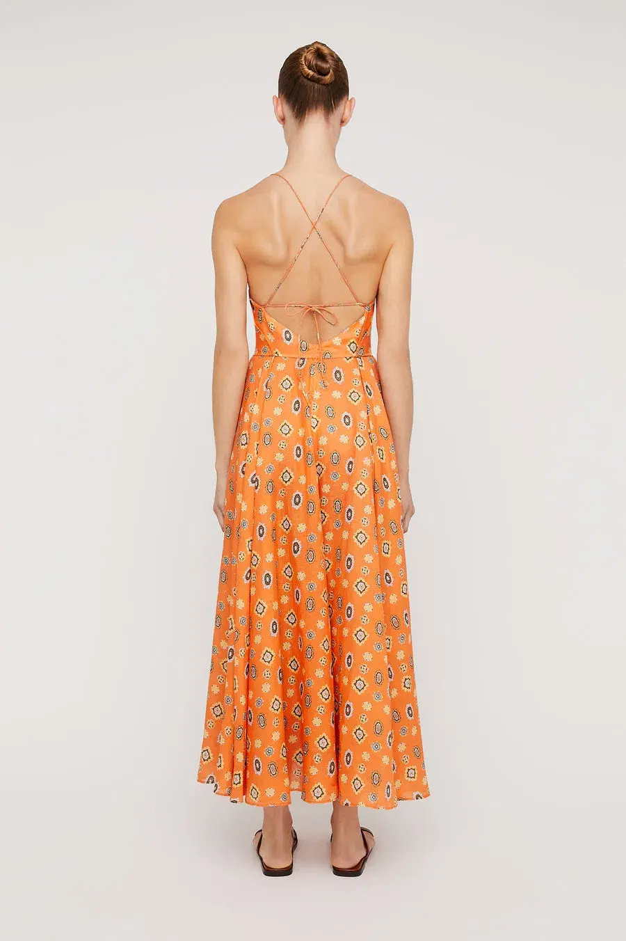 Scanlan Theodore Linen Foulard Strappy Dress Tangerine Size XS/AU 6  - Image 2