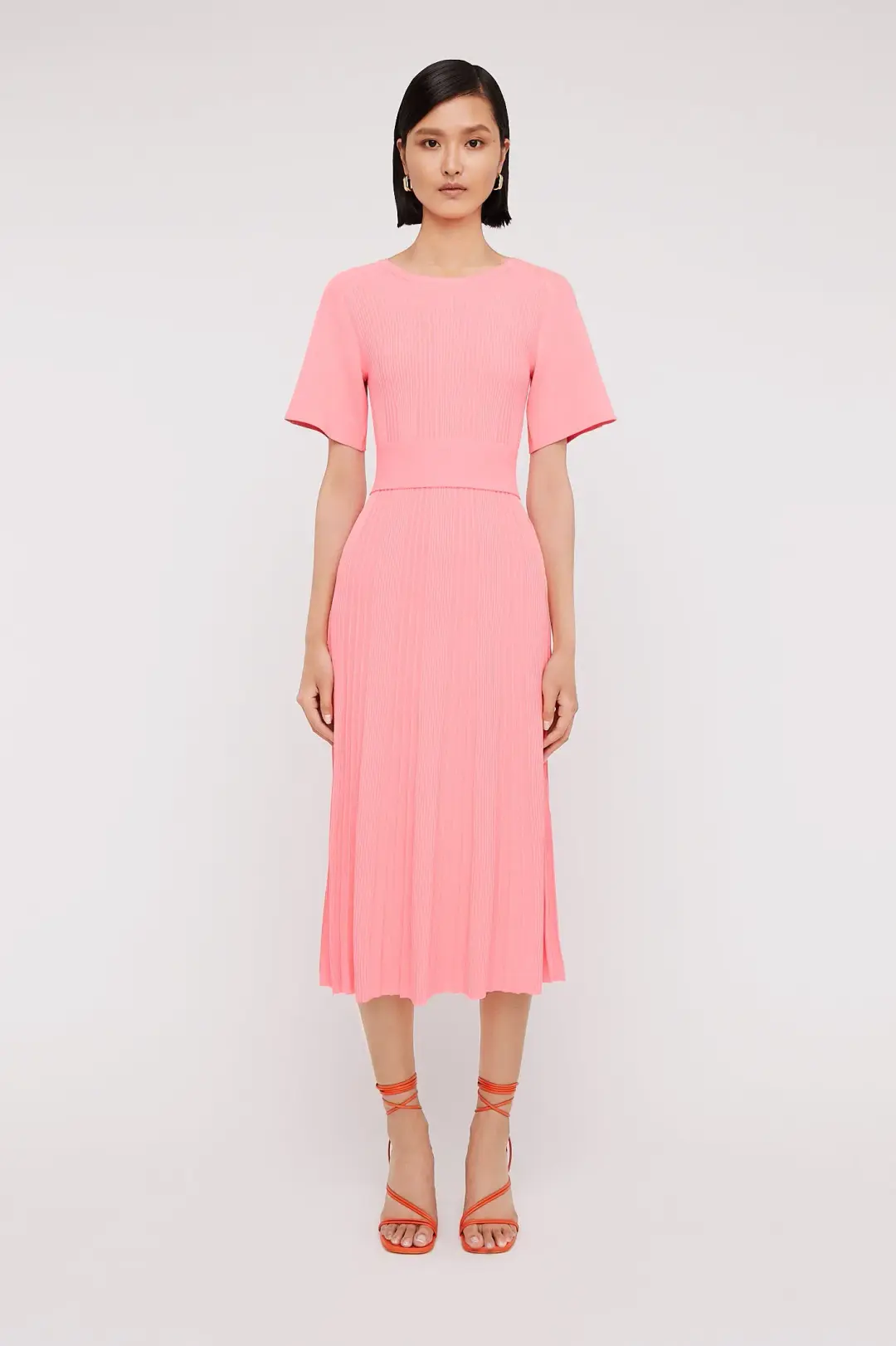 Scanlan Theodore Pleated Ribbed Draped Sleeve Dress in Peach Size S/Au 8  for rent on The Volte - main image