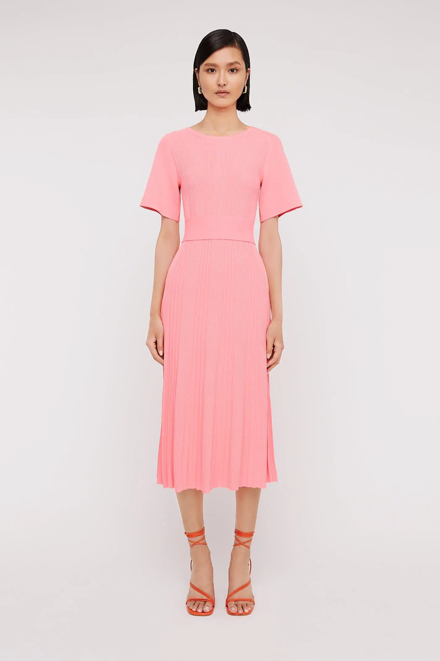 Scanlan Theodore Pleated Ribbed Draped Sleeve Dress in Peach Size S/Au 8  - Image 1