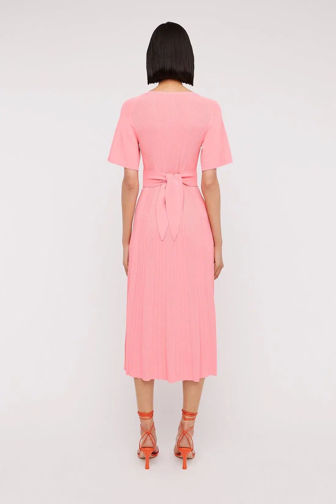 Scanlan Theodore Pleated Ribbed Draped Sleeve Dress in Peach Size S/Au 8  - Image 2