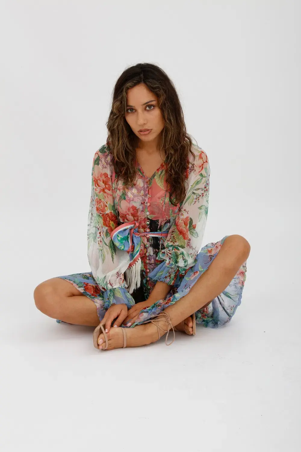 Zimmerman Bellitude Spliced Short Dress Multi Colour Floral Print Size 0/Au 8 - Image 6