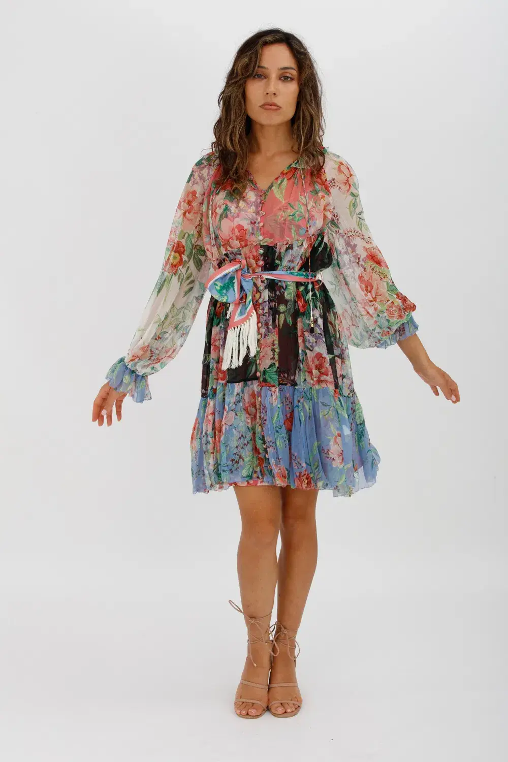 Zimmerman Bellitude Spliced Short Dress Multi Colour Floral Print Size 0/Au 8 - Image 1