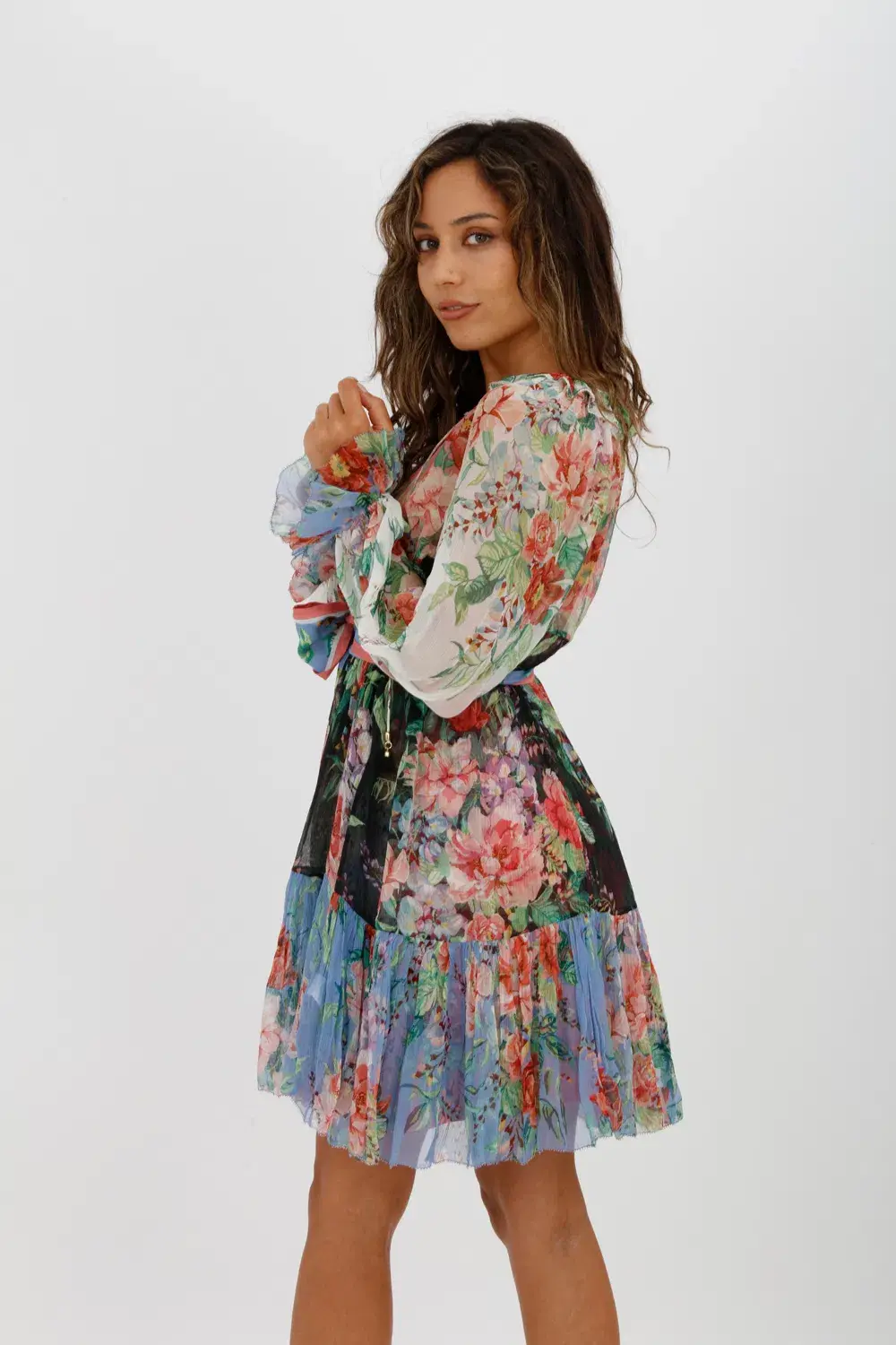 Zimmerman Bellitude Spliced Short Dress Multi Colour Floral Print Size 0/Au 8 for rent on The Volte - main image