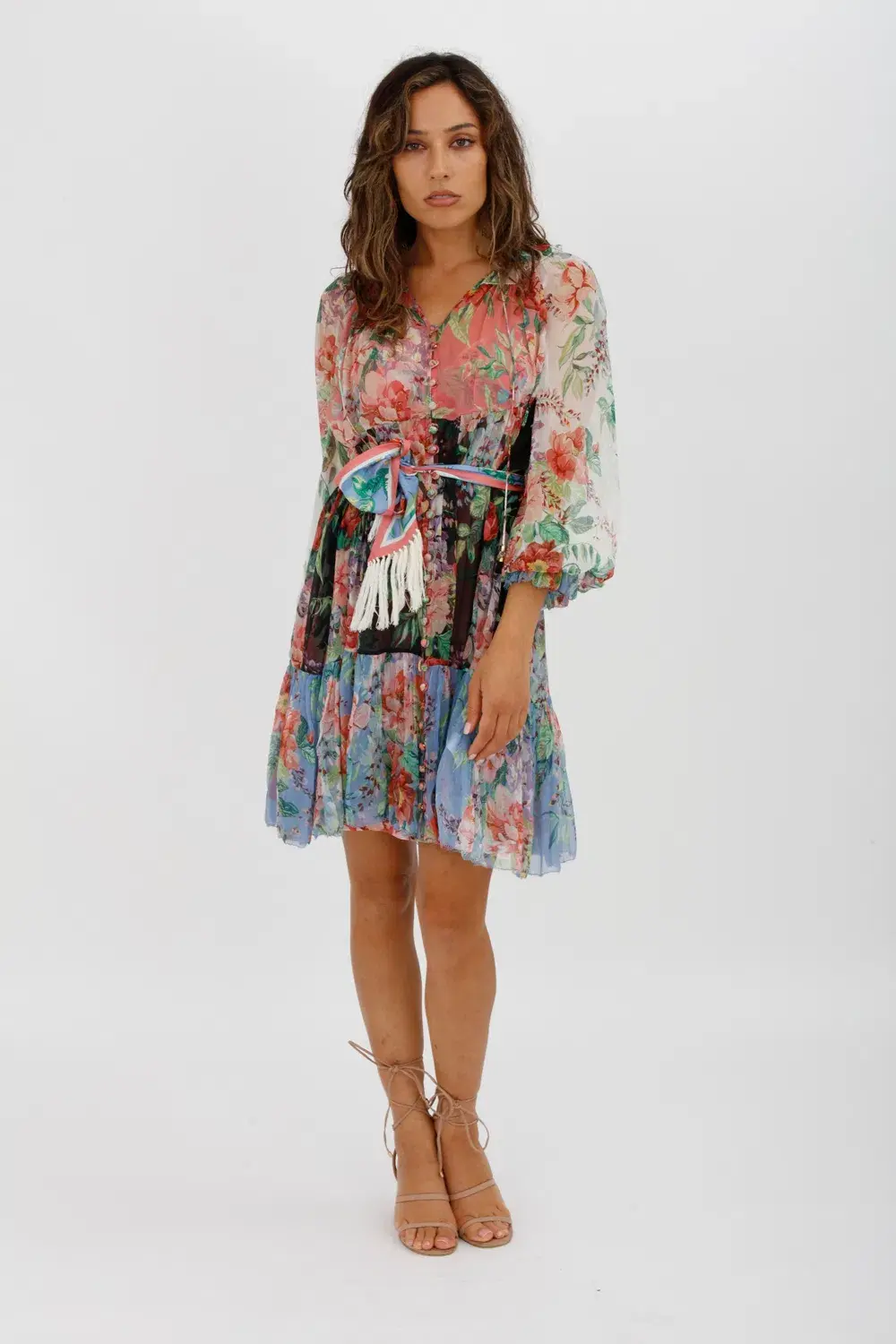Zimmerman Bellitude Spliced Short Dress Multi Colour Floral Print Size 0/Au 8 - Image 3