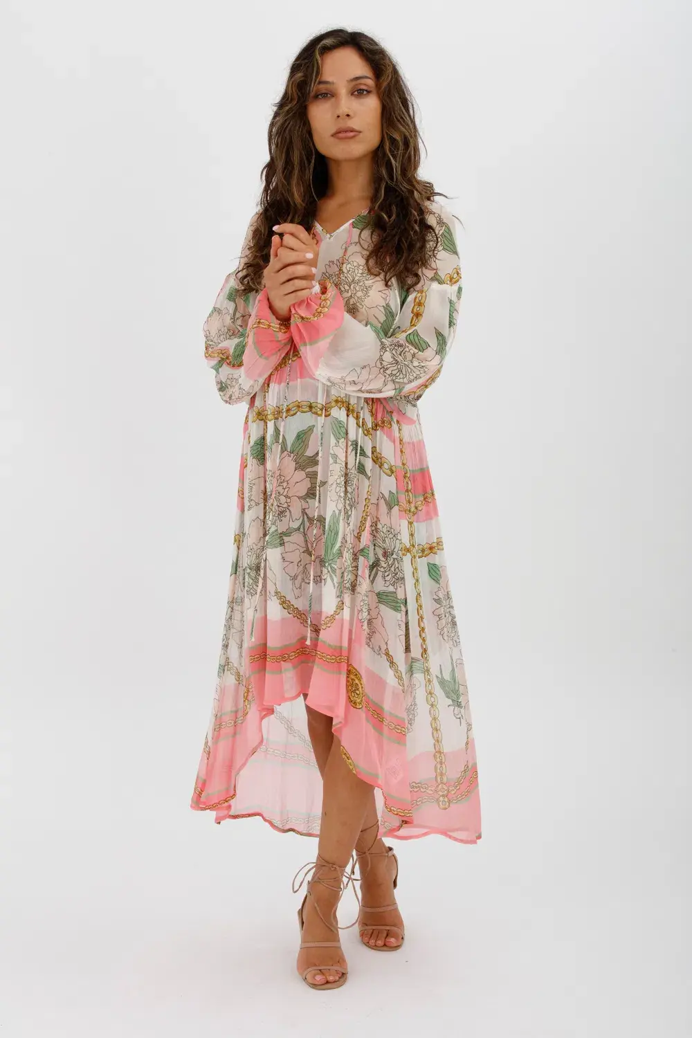 Trelise Cooper Turning Point Dress Pink Floral Print Midi Dress Size M/Au 12 - Image 1