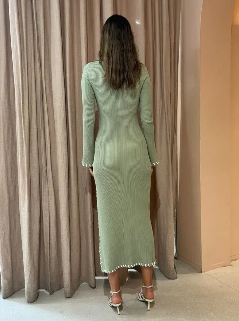Mon Renn Trace Knit Midi Dress in Sage Size 8  - Image 4
