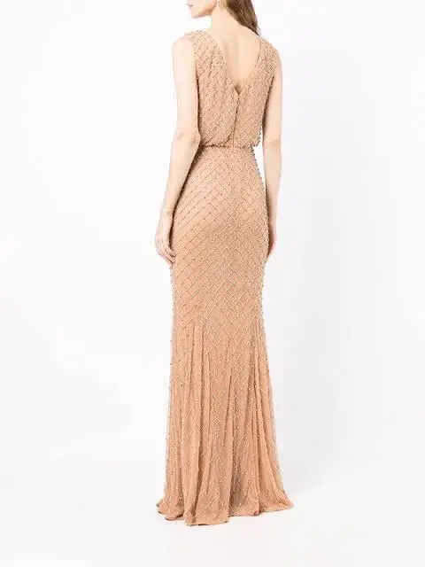 Rachel Gilbert Ada Gown Crystal-embellished Beige Size AU 12 - Image 3