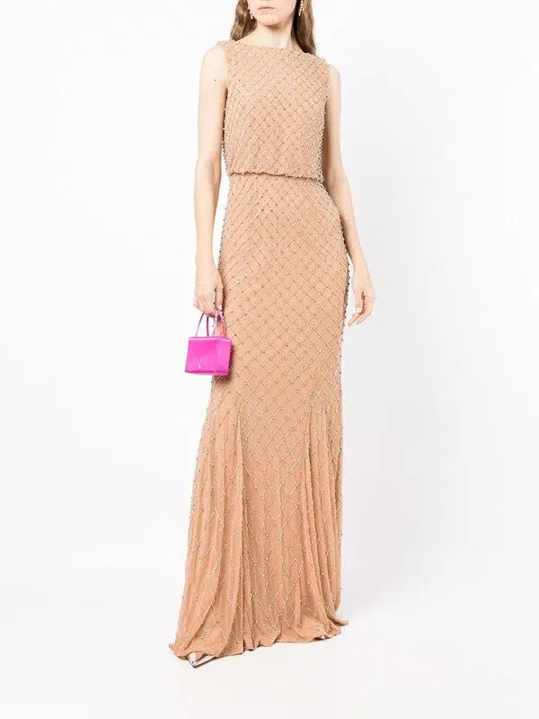 Rachel Gilbert Ada Gown Crystal-embellished Beige Size AU 12 - Image 1