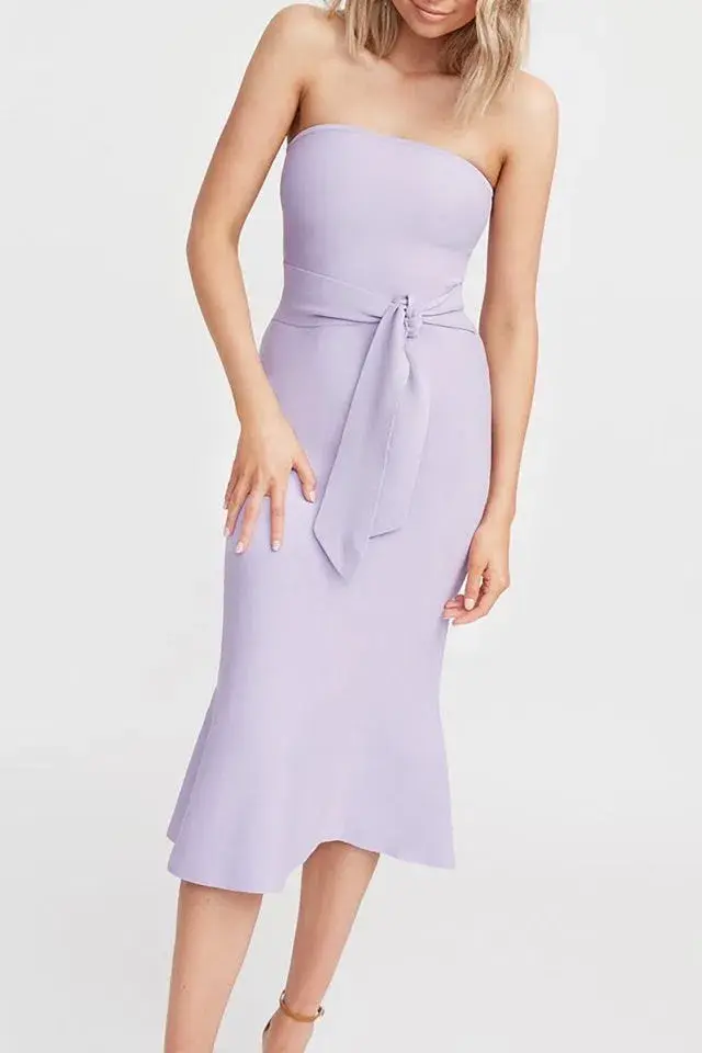 Kookai Florida Strapless Midi Dress  Lilac Size 6 for rent on The Volte - main image