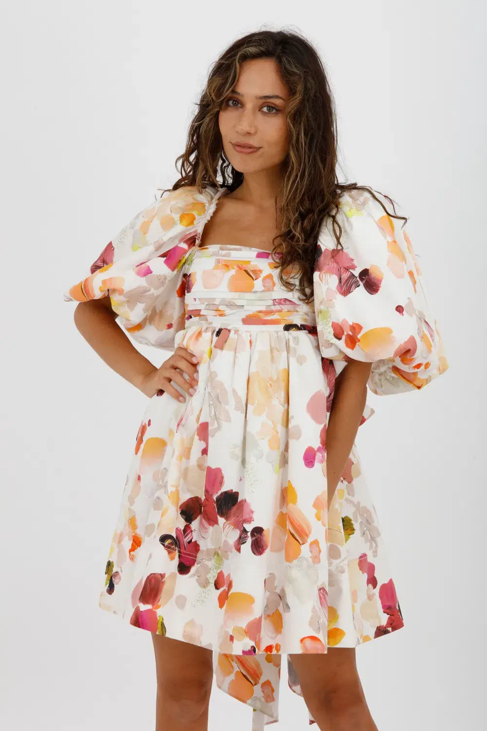 AJE Dassia Puff Sleeve Mini Dress Floral Print Size 10 - Image 3