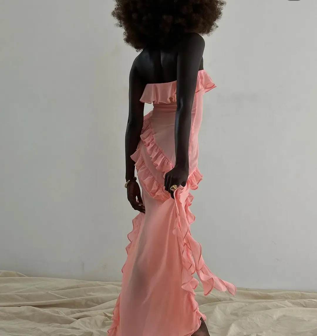 House of CB Sarina Ruffle Maxi Dress in Apricot Size 8 for rent on The Volte - main image