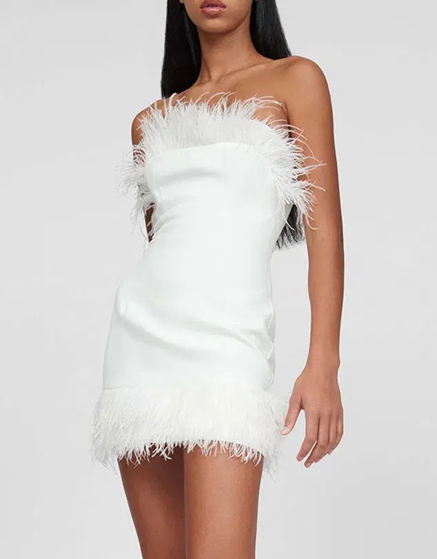 By Johnny Johnny Feather Mini Dress White Size 10 / M for rent on The Volte - main image