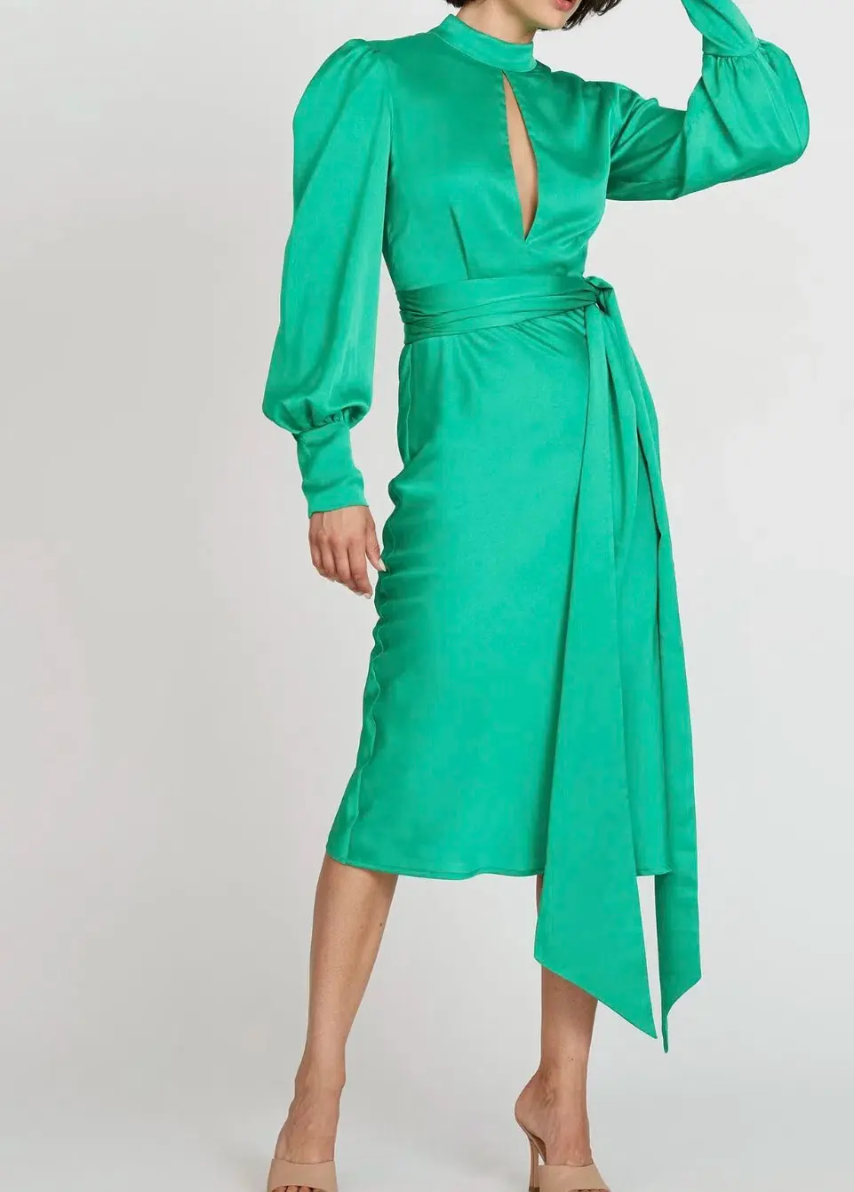 By Johnny Camellia Slice Midi Dress Green Size 10 - Image 1