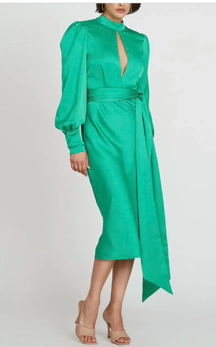 By Johnny Camellia Slice Midi Dress Green Size 10 for rent on The Volte - main image