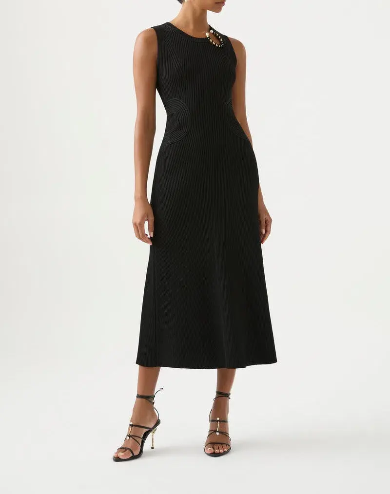 Aje Crescent Knit Midi Dress Black Size 10 / M - Image 1