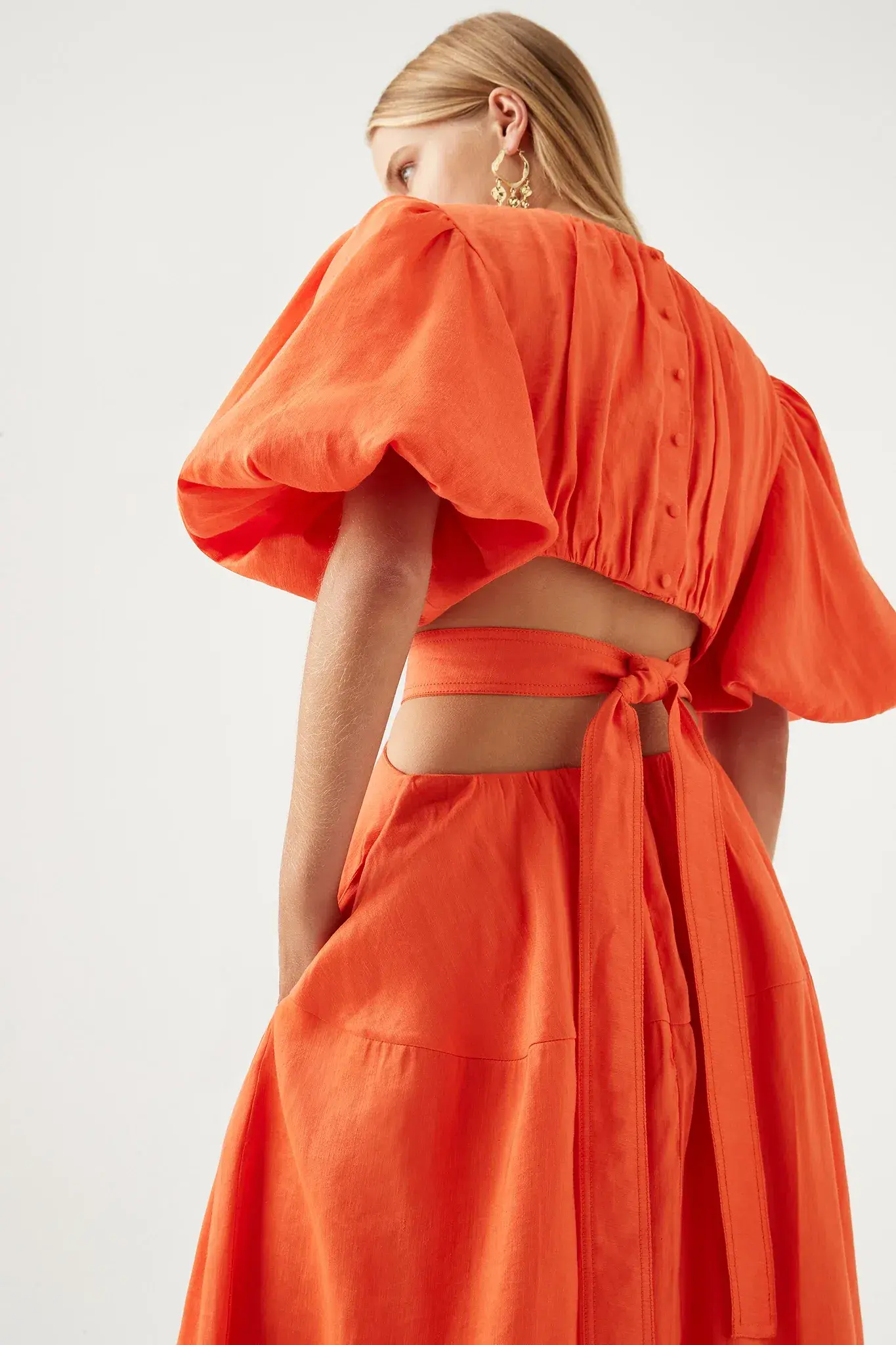 Aje Cosette Tie Back Midi Dress Orange Size 8 / S - Image 3