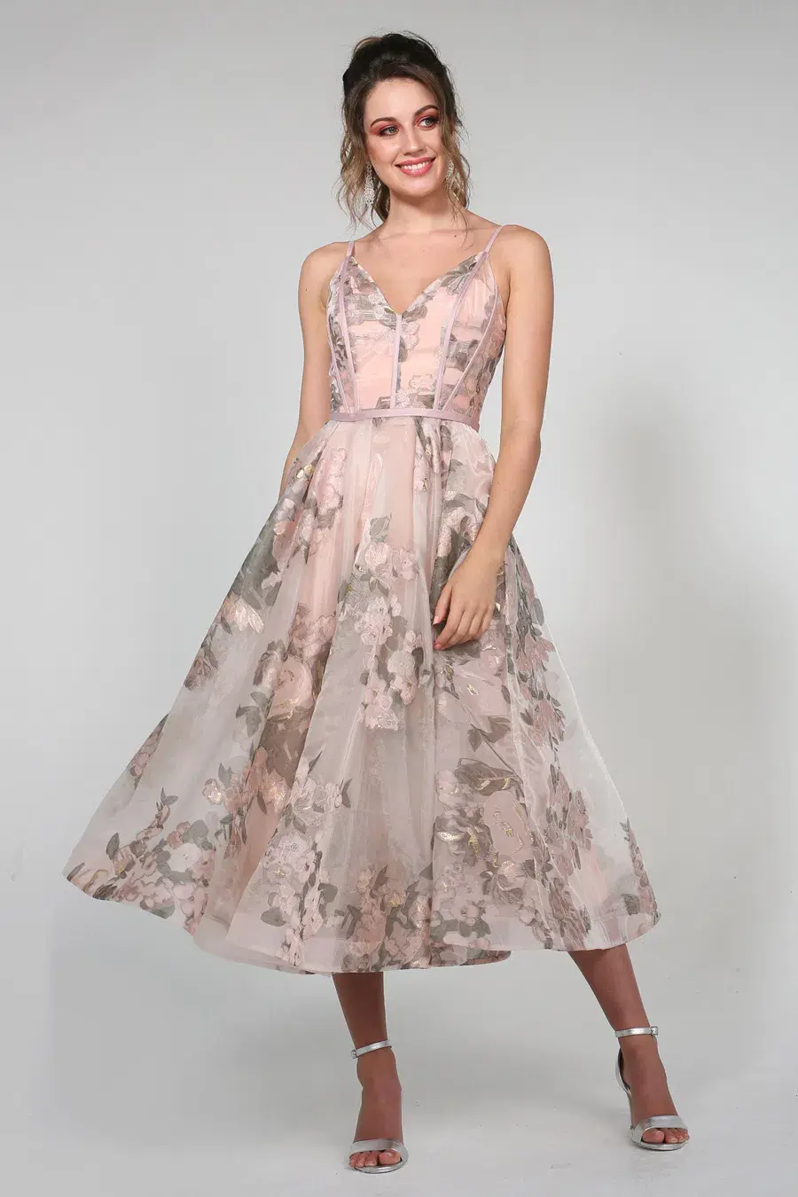 Tina Holly Pastel Floral Dress With Spaghetti Straps With A Line Skirt Floral Size AU 6 - Image 1