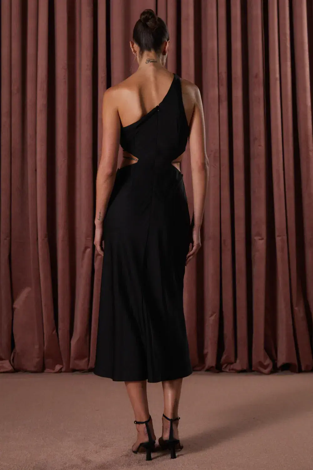 Misha Dimitra Satin Midi Dress Black Size AU 6 - Image 3